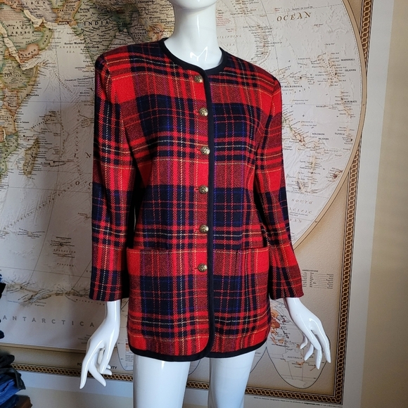 Liz Claiborne Jackets & Blazers - Liz Claiborne vintage wool red plaid blazer gold buttons 80's office preppy 10